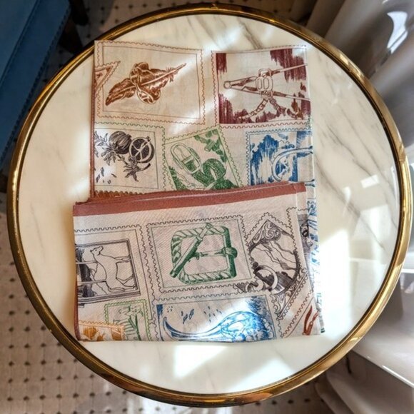 100% Mulberry Silk Scarf Stamps Print Square 35.4”x35.4” (90×90 cm) - Picture 2 of 5